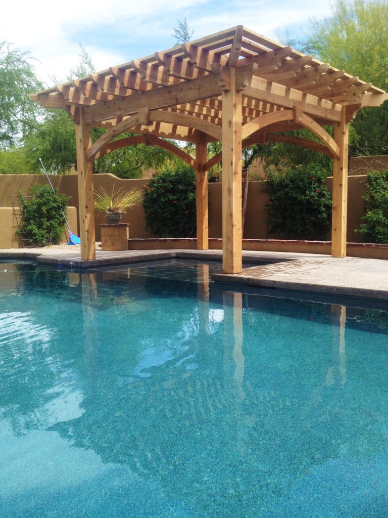 timber frame poolside pergola
