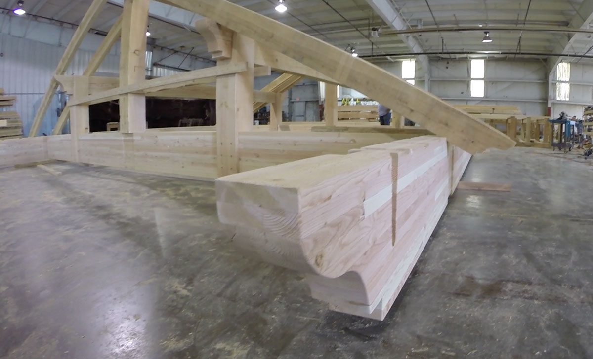 Timber frame pavilion in shop assemble