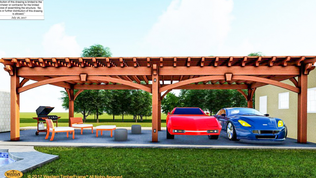 wood pergola carport with solar panel