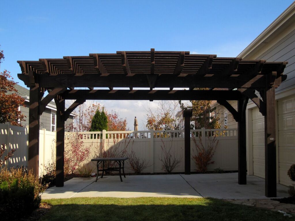 Timber frame pergola with cantilever roof