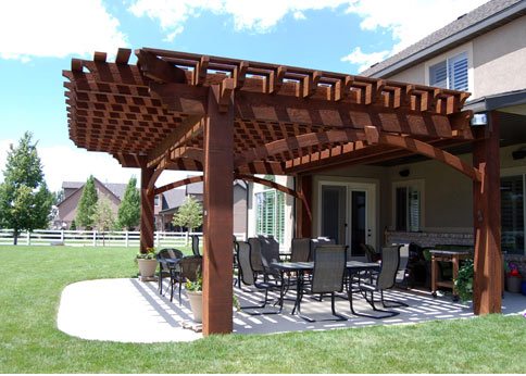 custom extended radius roof timber frame pergola