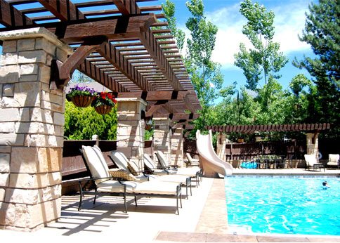 timber frame awning swimming pool shade