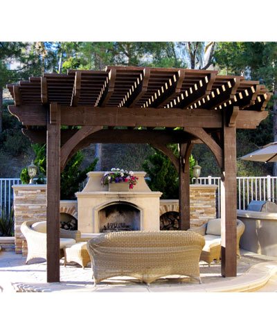 solid wood radius roof timber frame pergola outdoor fireplaace