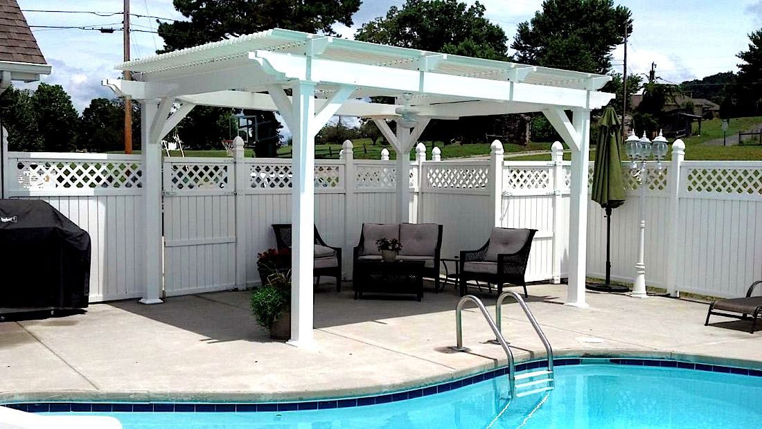 white pergola louvered roof