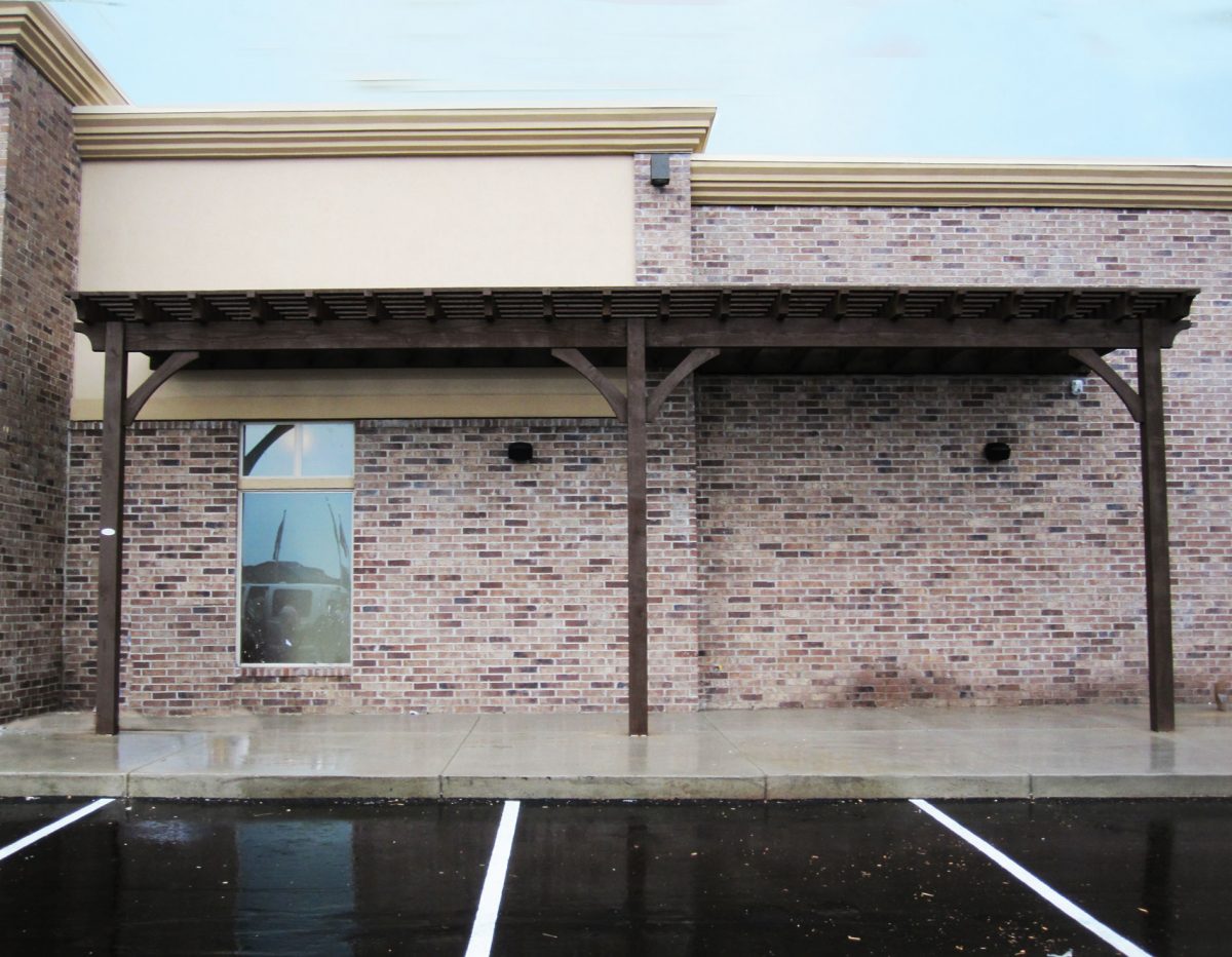 dovetail timber frame attached pergola shade sidewalk