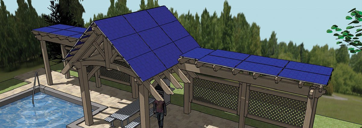 Poolside Solar Panels Mounted on Pergola