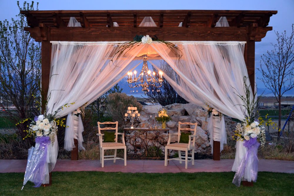 wedding pergola with chandelier