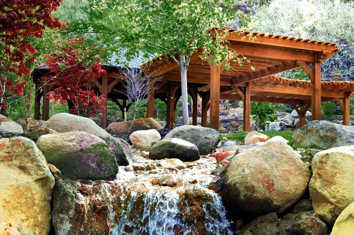 timber framed pergola waterfall