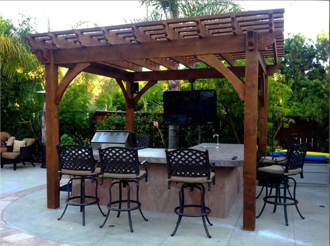 outdoor television kitchen pergola