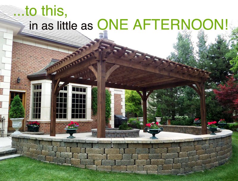 photo-after-pergola-kit-one after installation dovetail timber frame pergola kit