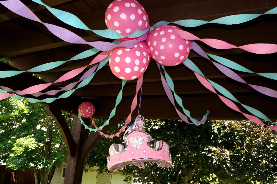 birthday balloons party crown ribbons pergola