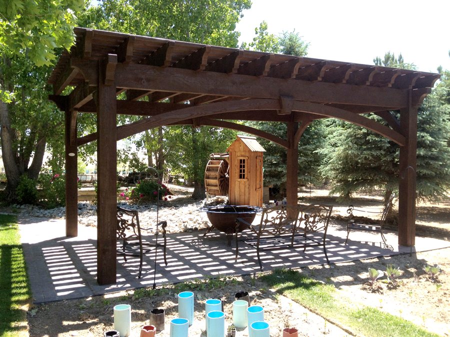 shade fire bowl pergola patio