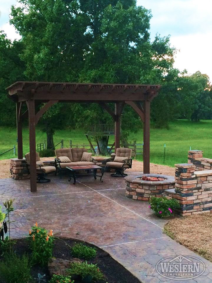 brick fire pit shade pergola patio