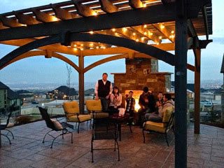 fireplace-outside-pergola pergola night outdoor lighting fire outdoor fireplace