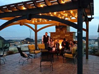 pergola night outdoor lighting fire outdoor fireplace