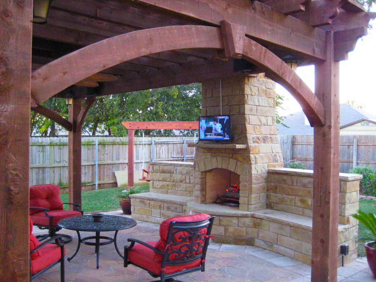 outdoor fireplace brick stone