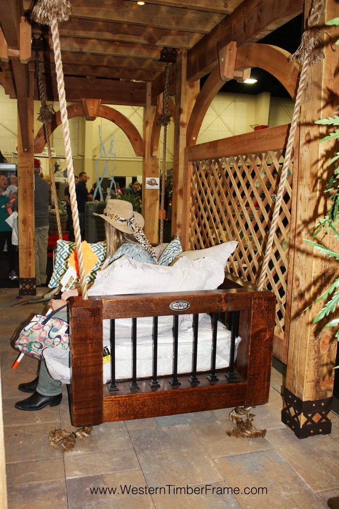 timber framed hammock like hanging bed