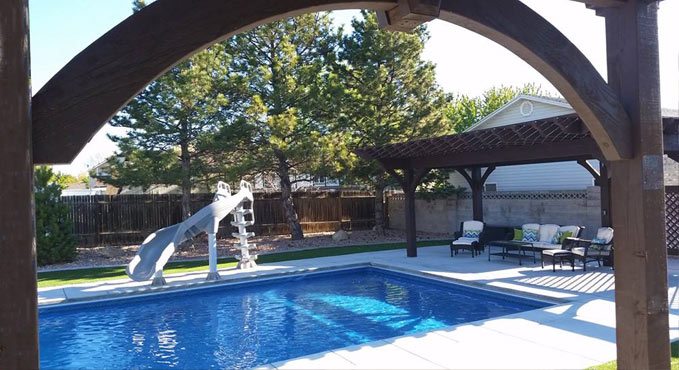 pool pergola with water slide