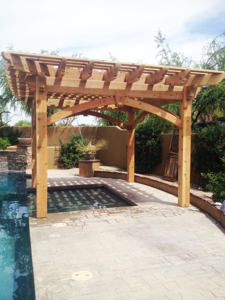 timber frame poolside pergola