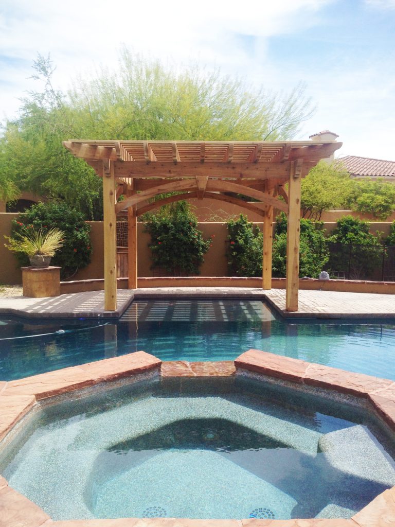 timber frame poolside pergola