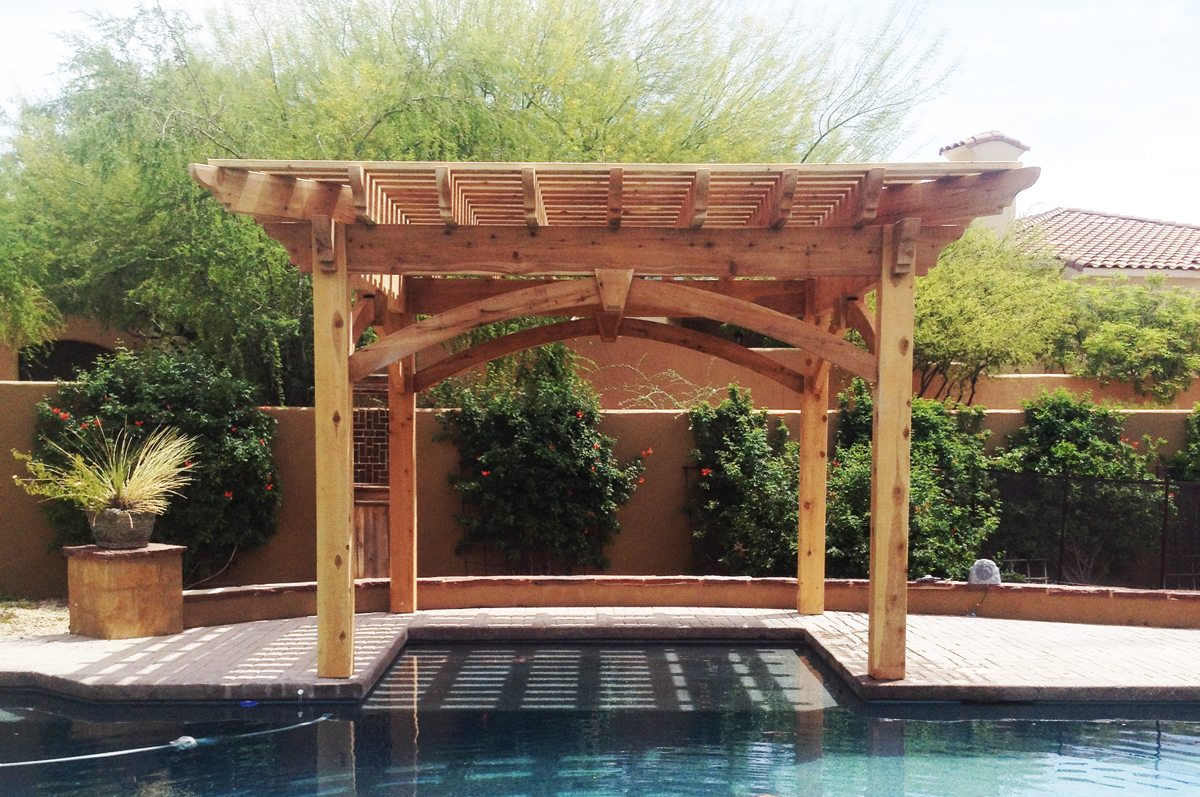 timber frame poolside pergola