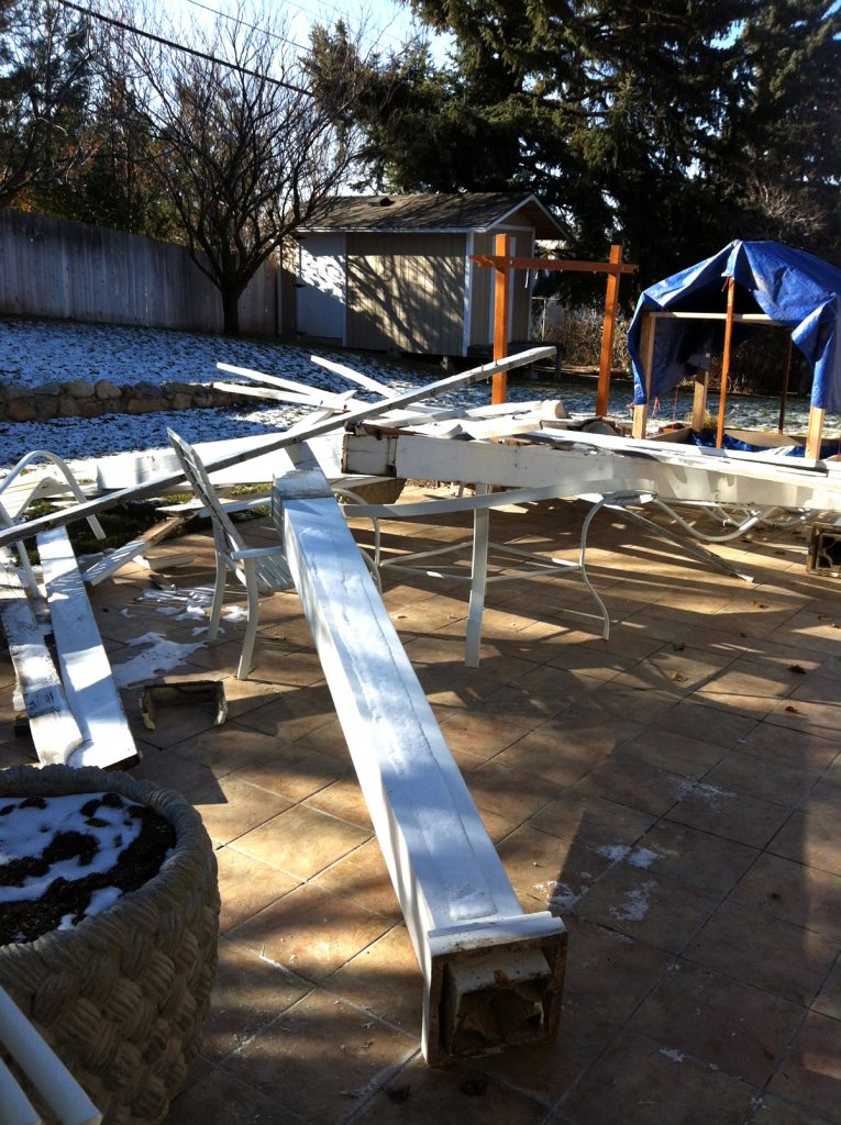 aluminum pergola blown down