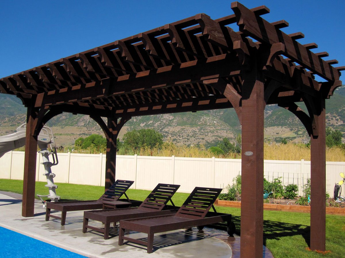 timber frame pergola with swimming pool