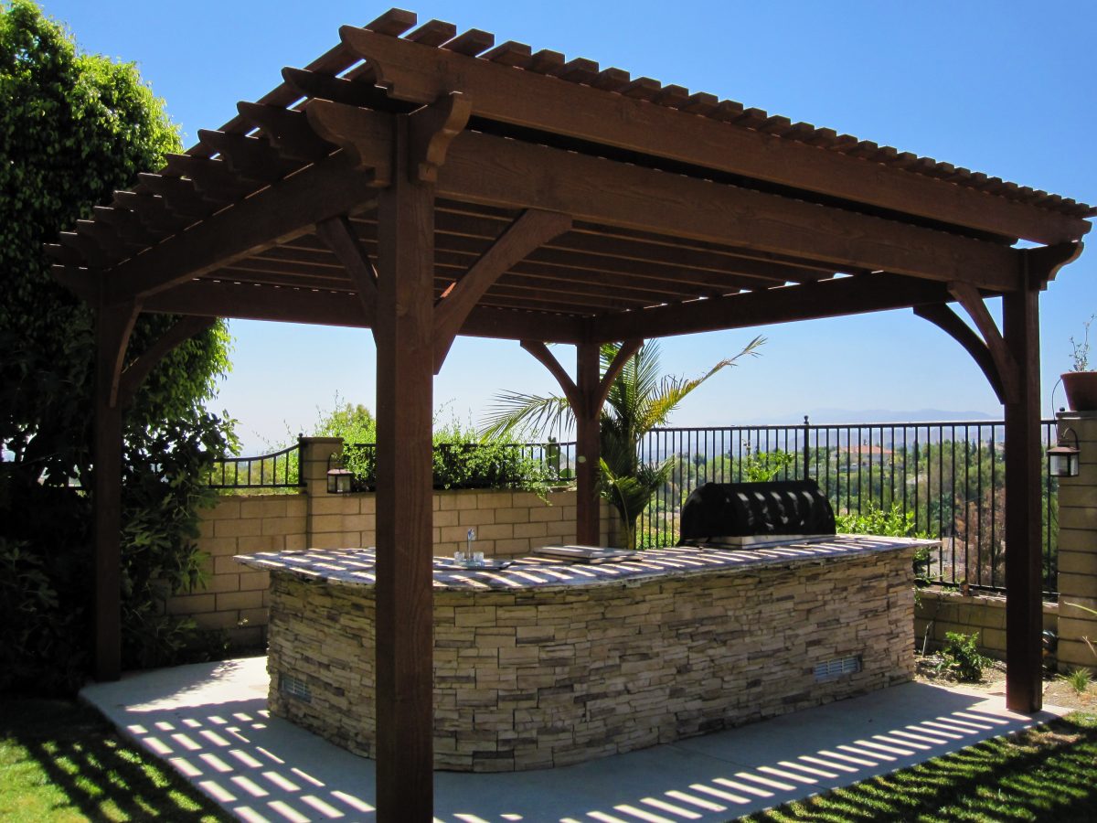 gazebo with large island and clean lines complete with marble countertops