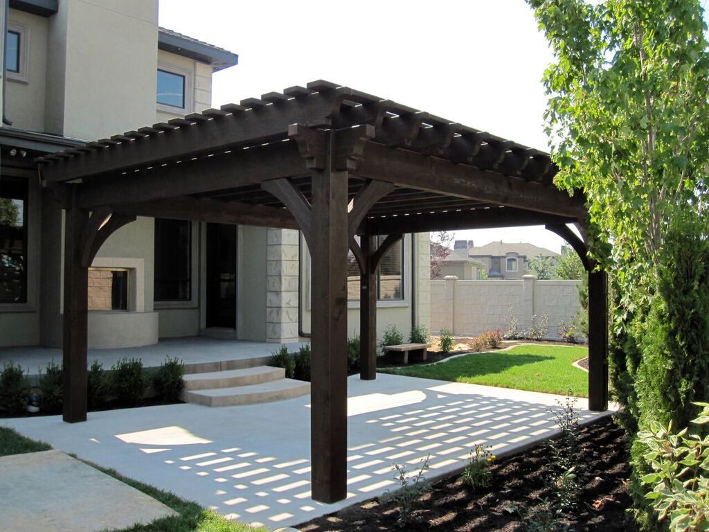 Timber frame pergola over patio for shade