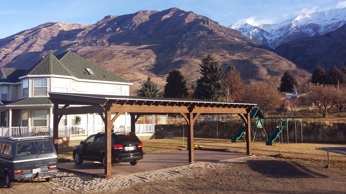 Guernsey-car-port-pavilion Timber frame car port pavilion with solar panels