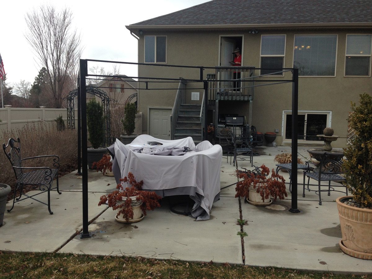 Metal pergola collapsed by wind