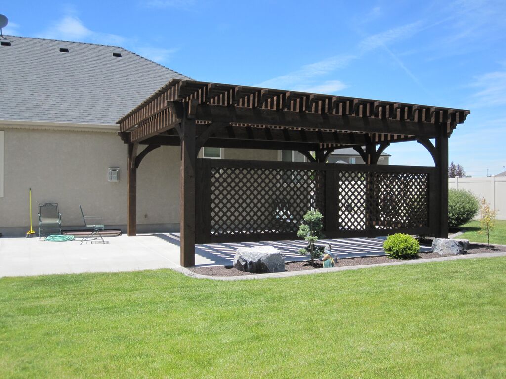 lattice pergola concrete patio