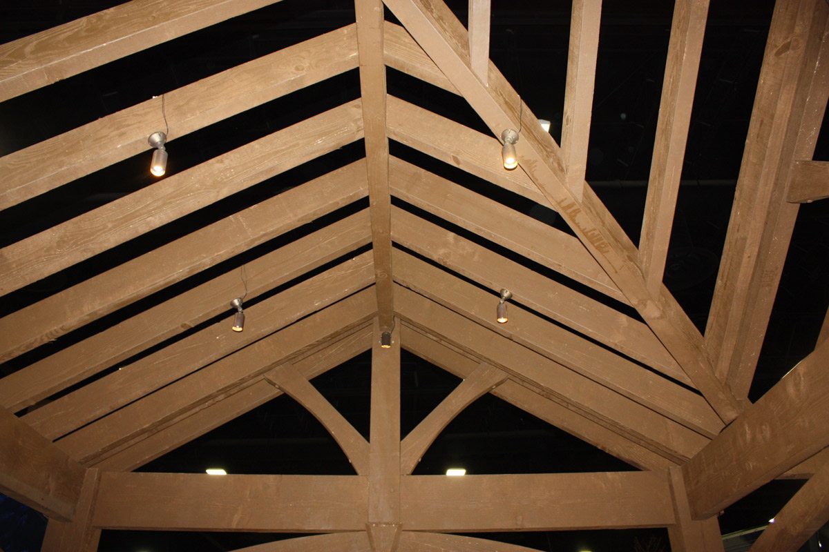 Timber frame ShadeScape pavilion roof rafters lighting