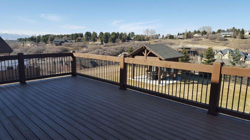 Deck overlooking timber frame pavilion gazebo