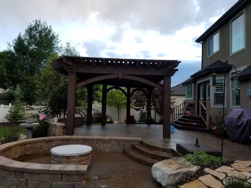 radius-roof-pergola pergola pavers fire pit