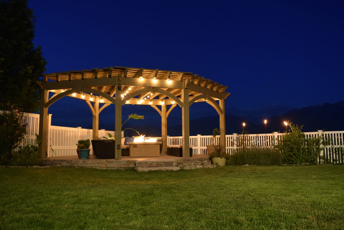 lights pergola fire pit