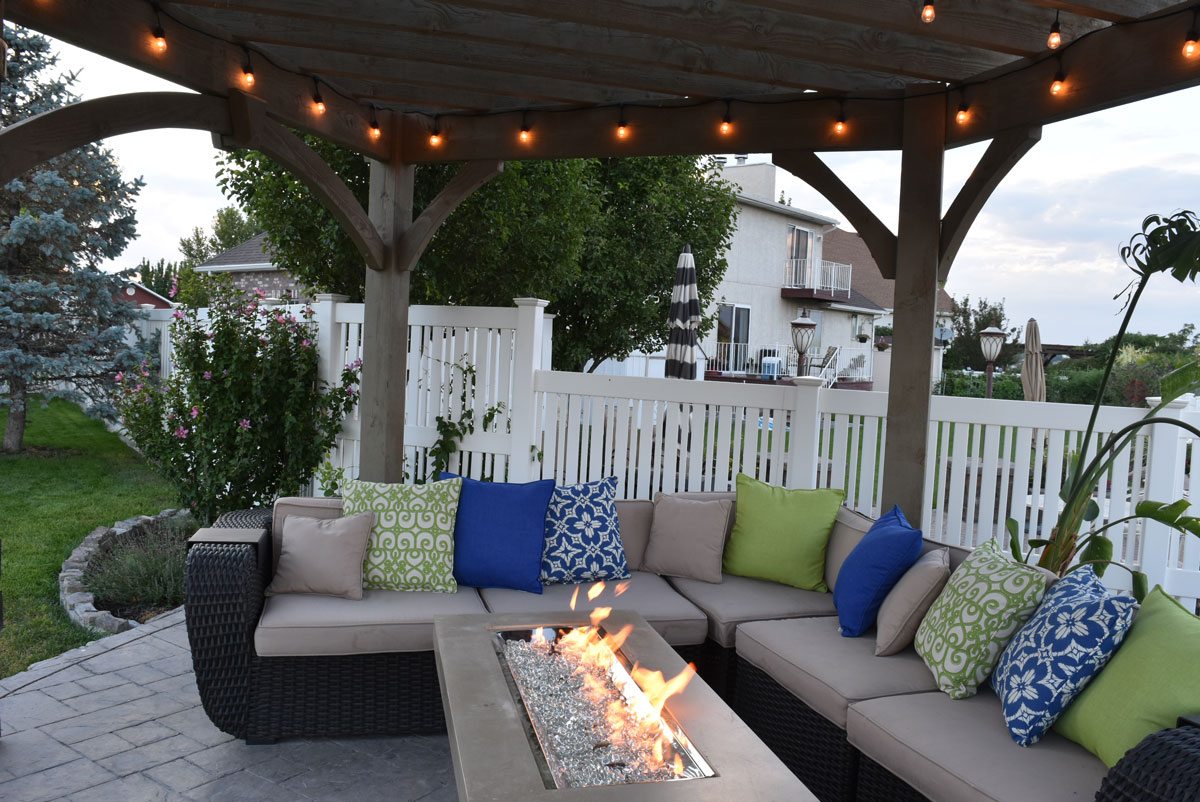 pergola fire table couches