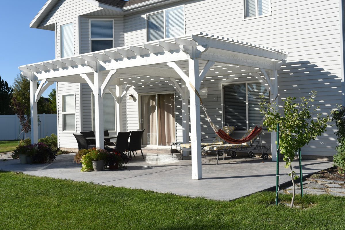 concrete patio pergola white