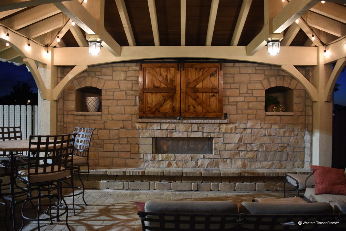 Timber Frame Cabana With Outdoor TV Fireplace 