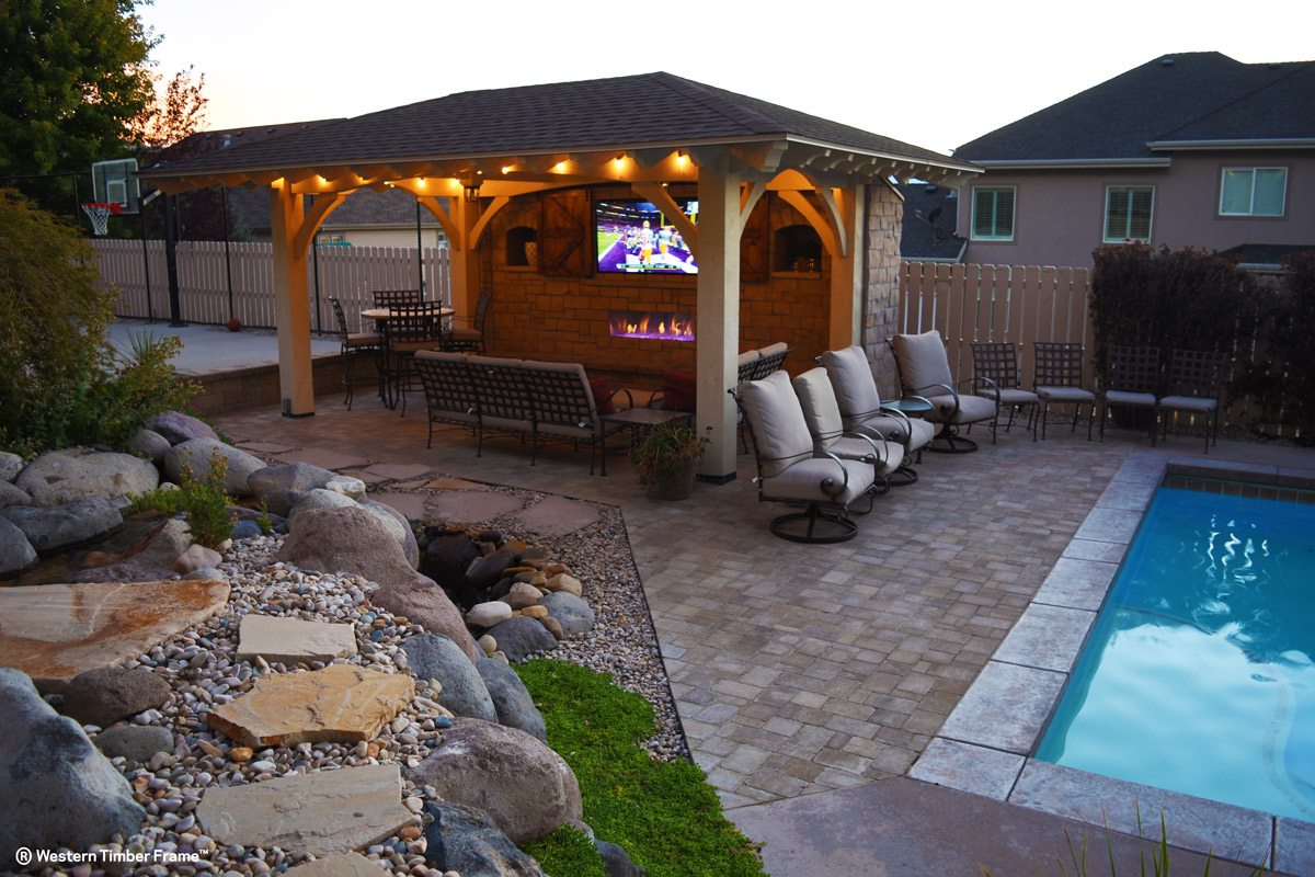 timber frame pavilion outdoor television