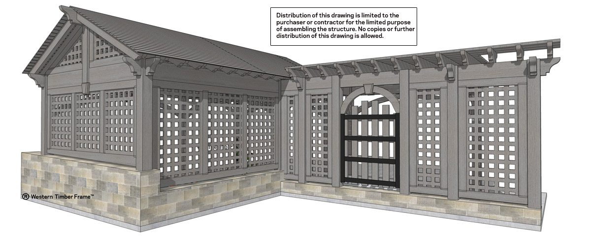 8000 Series ShadeScape® Pavilion & Pergola w/ Trellises & Fish Pond