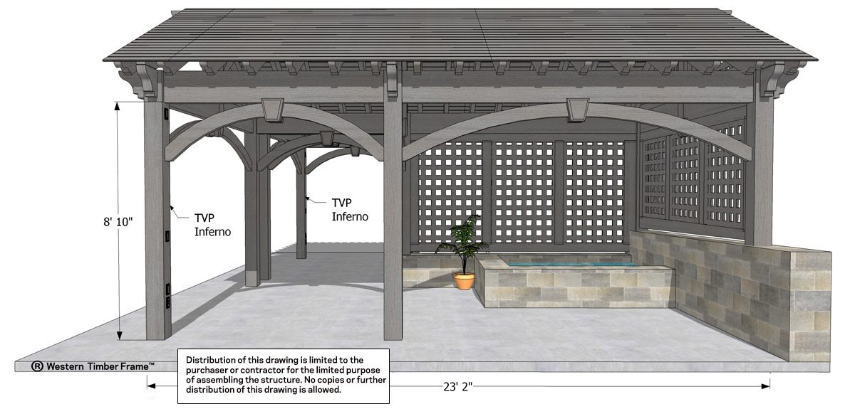 8000 Series ShadeScape® Pavilion & Pergola w/ Trellises & Fish Pond