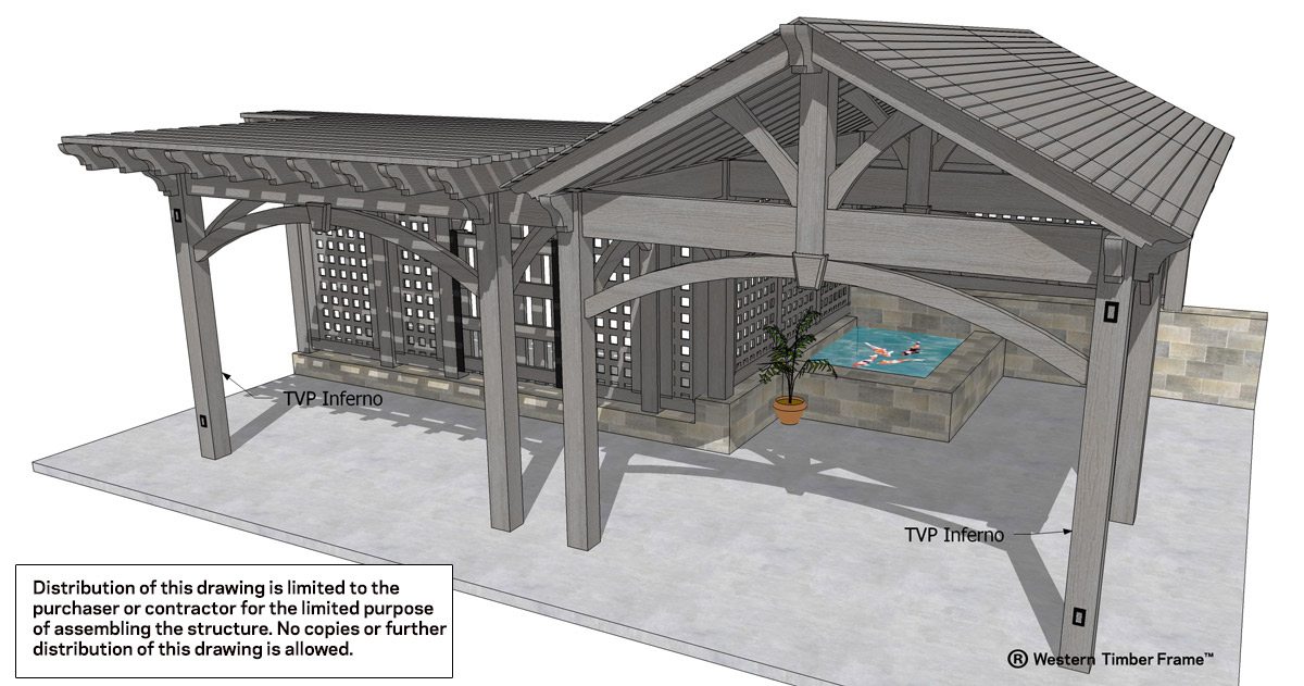 8000 Series ShadeScape® Pavilion & Pergola w/ Trellises & Fish Pond