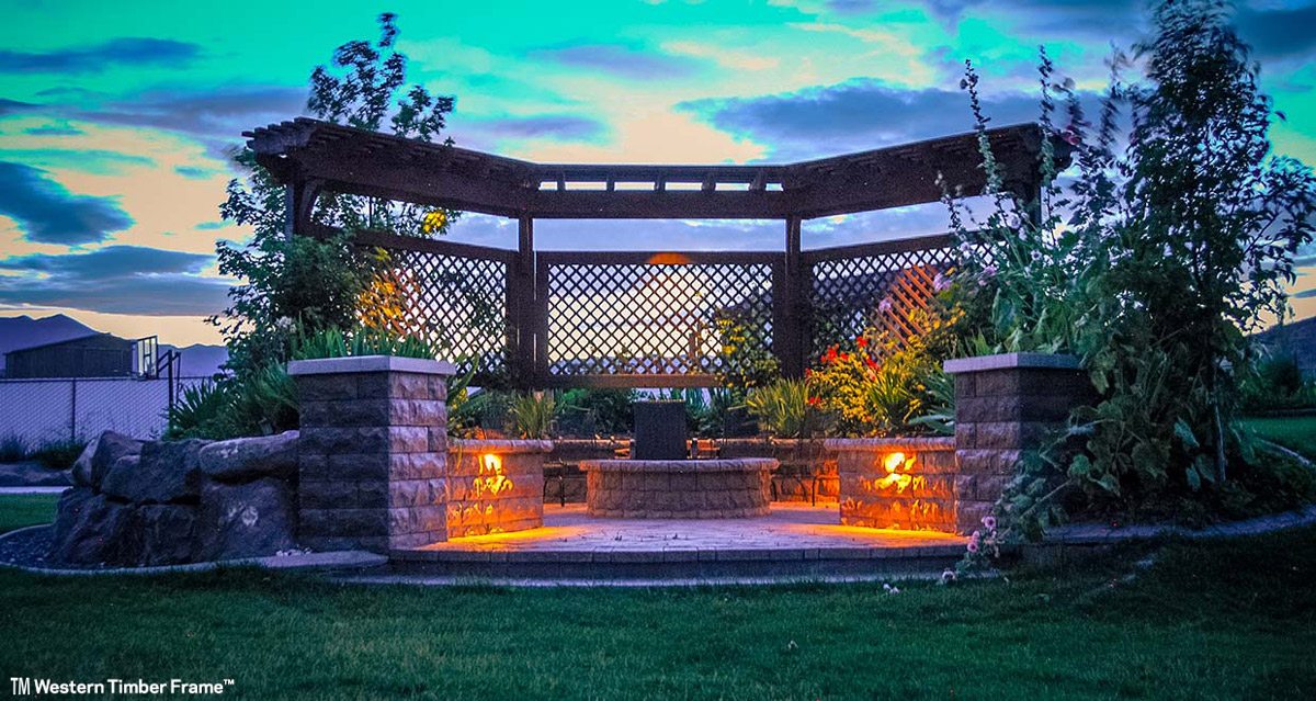 8000 Series ShadeScape® Pavilion & Pergola w/ Trellises & Fish Pond