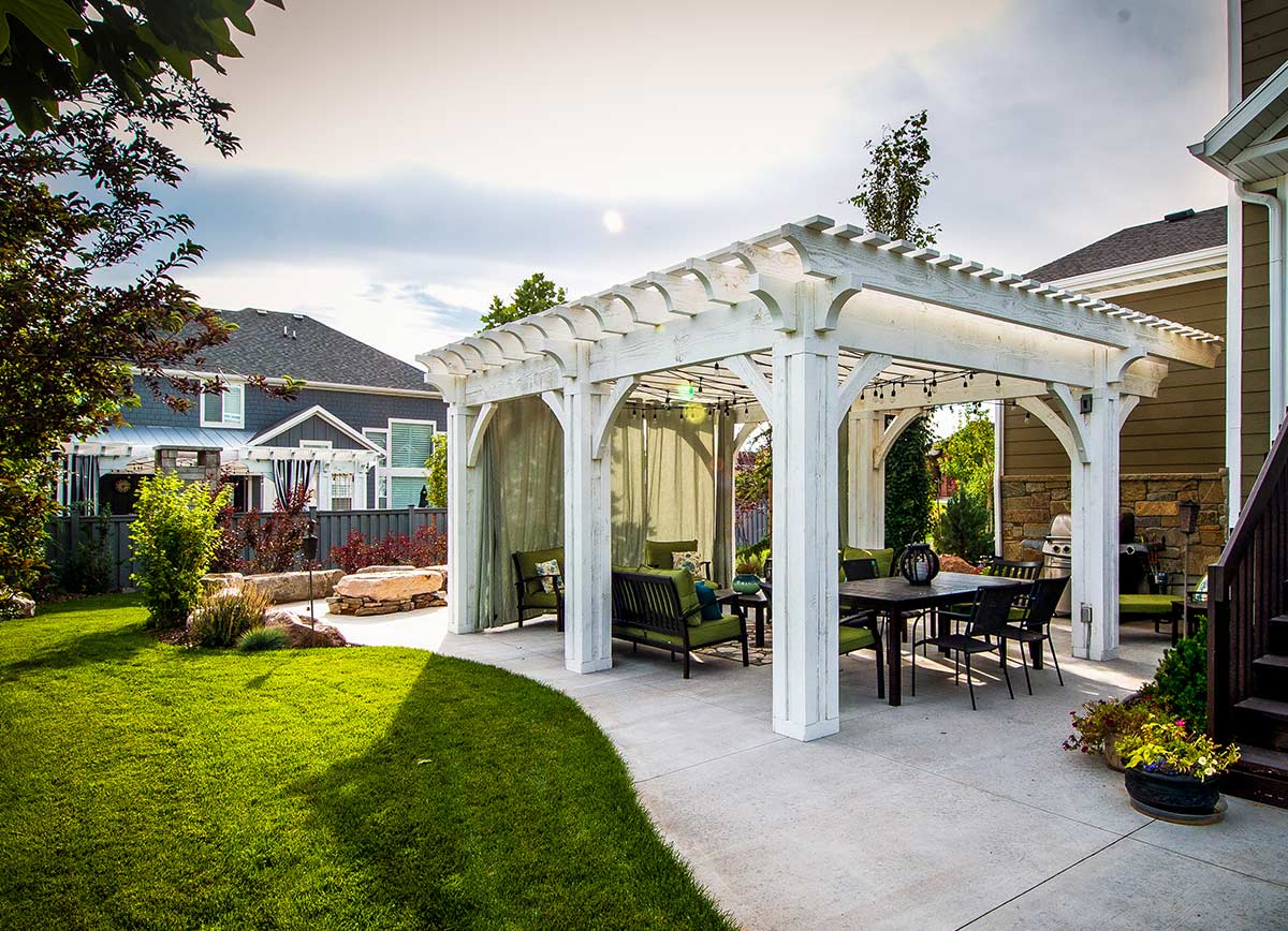 cutains timber frame pergola