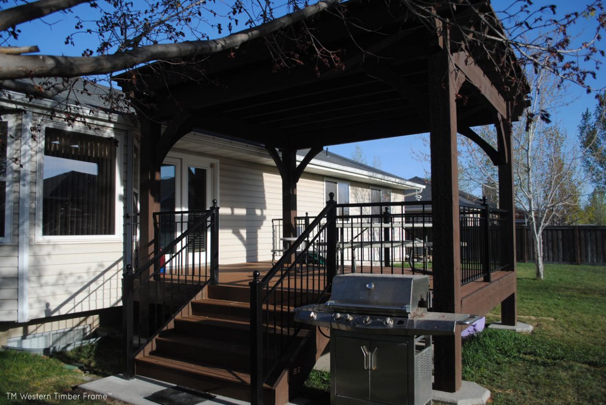 timber frame pergola over deck