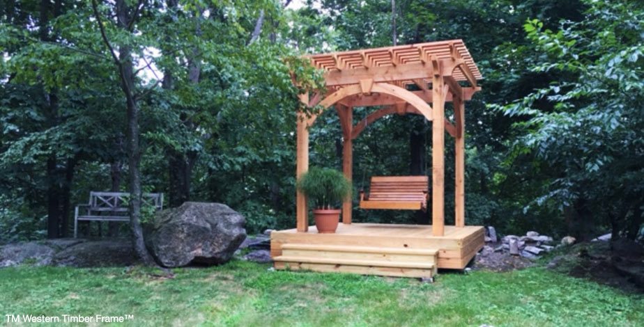 bench swing pergola deck