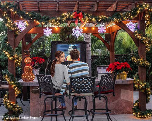 Outdoor TV kitchen pergola people