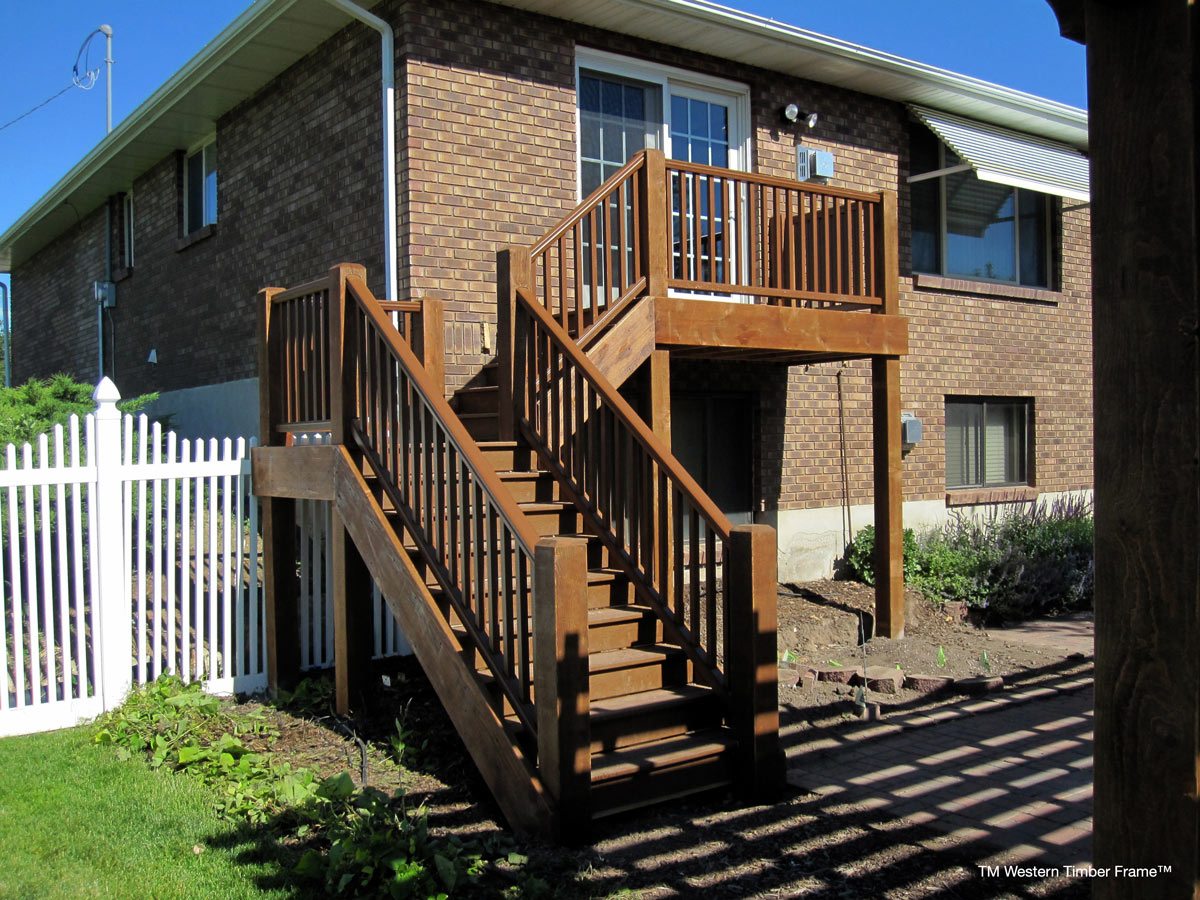 wirick-stairs-deck timber frame old world solid wood deck