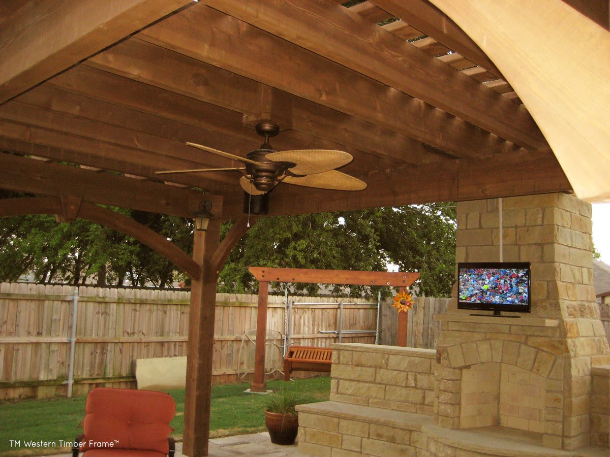 outdoor tv fireplace pergola